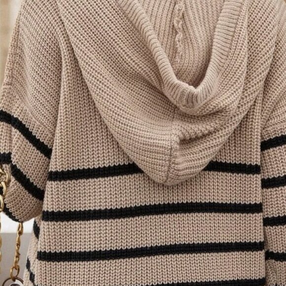 Striped Pattern Drop Shoulder Hooded Sweater,Long Sleeve XS/2 - Picture 11 of 12